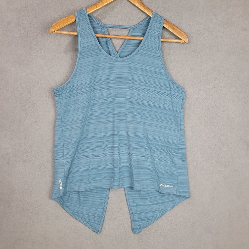 Eddie‎ Bauer Freedry Cutout Tank Top Womens XS Blue Stretch Scoop Neck Back Slit